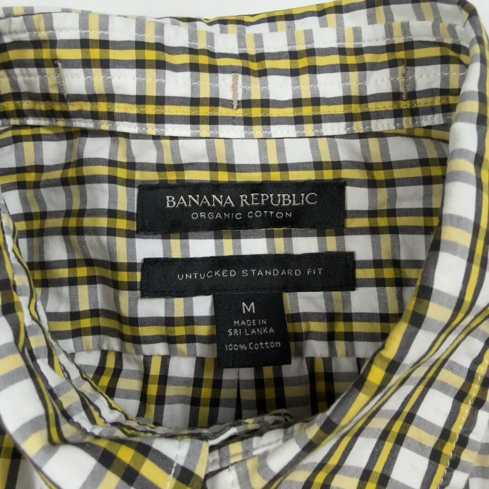 Banana Republic Untucked Standard Fit Mens M L/S Button Up Shirt Plaid Cotton